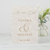 Beige Moderne Elegante Script Foto Save The Date (Staand voorkant)