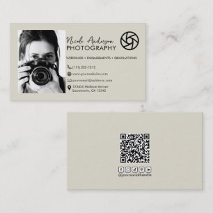 Beige Moderne Minimaal Front Logo Fotografie Foto Visitekaartje