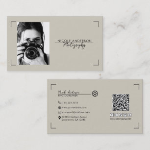 Beige Moderne Minimaal Schoon Logo Fotografie Foto Visitekaartje