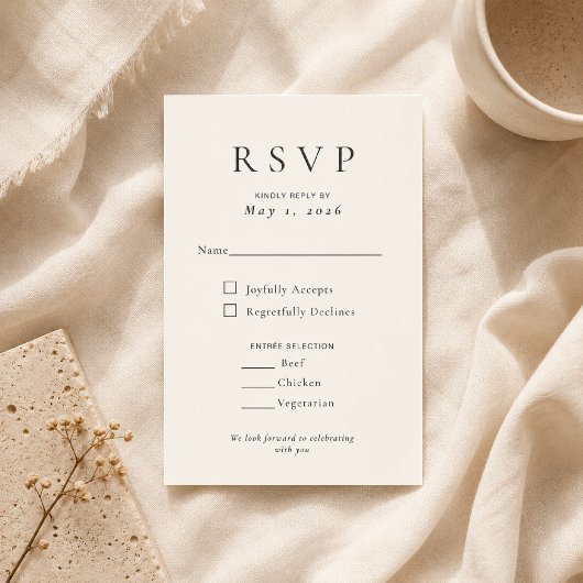Beige moderne minimale trouw-RSVP kaart