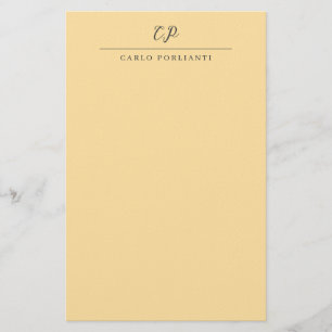 Beige Moderne Monogram Gestileerde Calligrafie Een Briefpapier
