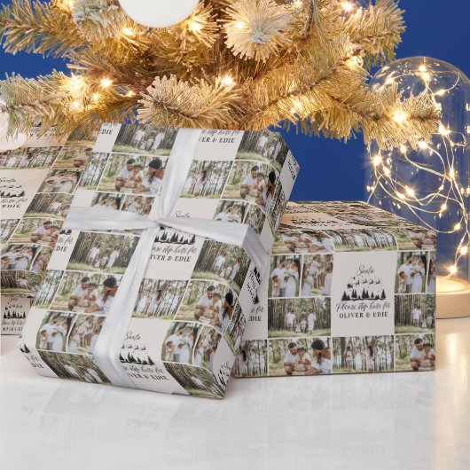 Beige moderne multi foto Santa Christmas Cadeaupapier (Feestdagen)