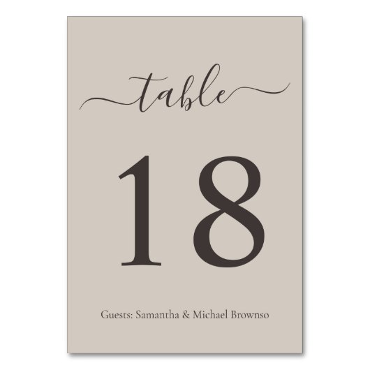 Beige Moderne Script Romantisch Tafelnummer Bruilo (Voorkant)