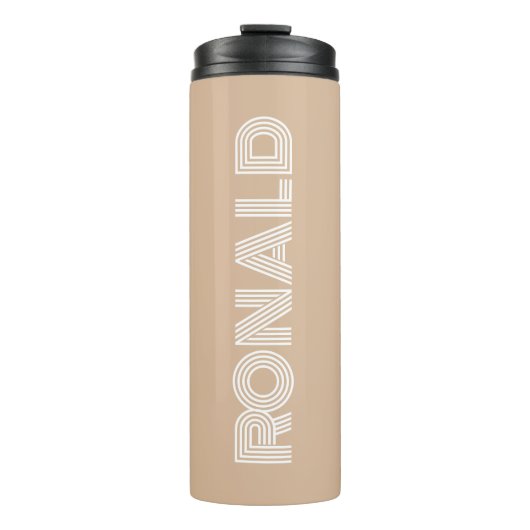 Beige moderne typografie gepersonaliseerd thermosbeker (Voorkant)