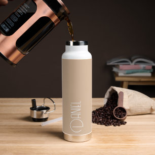 Beige moderne typografie gepersonaliseerd waterfles
