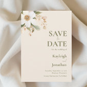 Beige Moderne Waterverf Bloem Foto Bruiloft  Save The Date