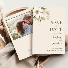 Beige Moderne Waterverf Bloem Foto Bruiloft Save The Date