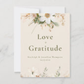 Beige Moderne Waterverf Bloemen Huwelijk Bedankkaart (Voorkant)
