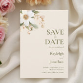 Beige Moderne Waterverf Bloemen Huwelijk Save The Date