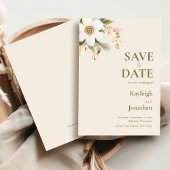 Beige Moderne Waterverf Bloemen Huwelijk Save The Date