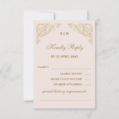 Beige Monogram Barok Wedding RSVP Kaart (Voorkant)
