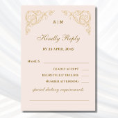 Beige Monogram Barok Wedding RSVP Kaart