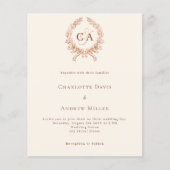 Beige monogram budget bruiloft uitnodiging (Voorkant)