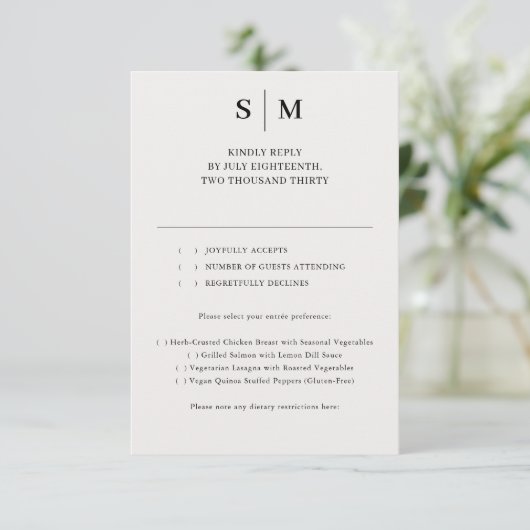 Beige Monogram Classic Wedding RSVP (Staand voorkant)