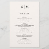 Beige Monogram Elegant Minimalistisch Trouwmenu (Voorkant)