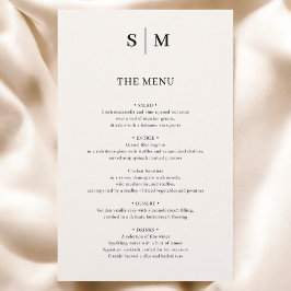 Beige Monogram Elegant Minimalistisch Trouwmenu