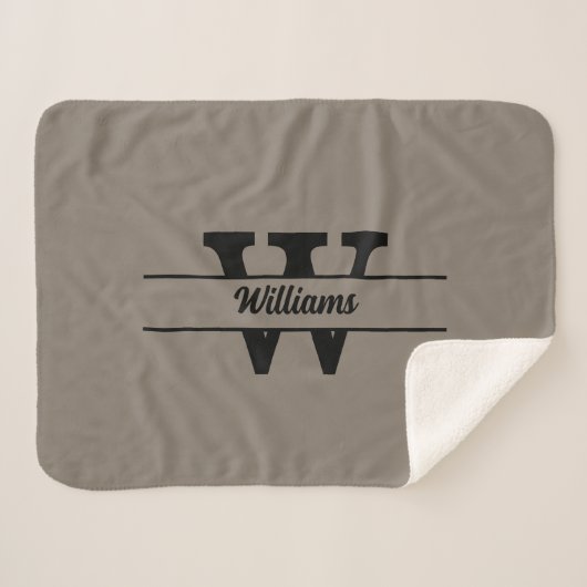 Beige Monogram Gepersonaliseerde Familienaam Sherpa Deken (Voorkant (horizontaal))