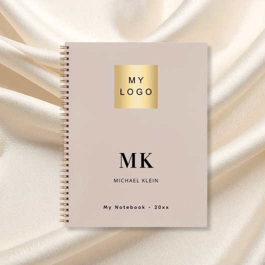 Beige monogram initiaal bedrijfslogo notitieboek