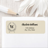 Beige monogram initiaal krans retouradres etiket (Insitu)