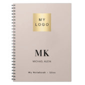 Beige monogram initialen bedrijfslogo notitieboek (Voorkant)