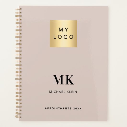 Beige monogram initialen business 2026 planner (Voorkant)