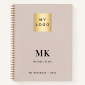 Beige monogram initialen business logo notitieboek (Voorkant)