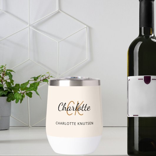 Beige monogram initialen naam eenvoudig