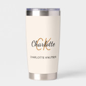 Beige monogram initialen naam eenvoudig geïsoleerde drinkbeker (Achterkant)
