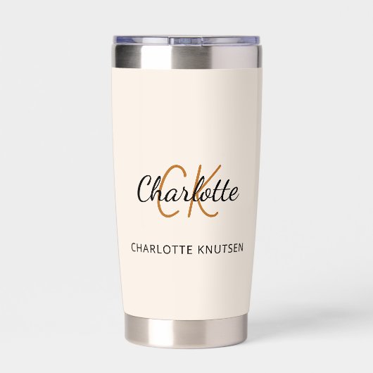 Beige monogram initialen naam eenvoudig geïsoleerde drinkbeker (Achterkant)