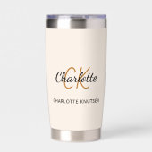 Beige monogram initialen naam eenvoudig geïsoleerde drinkbeker (Voorkant)