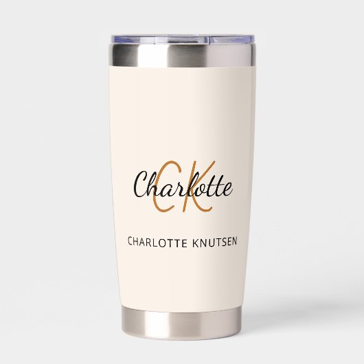 Beige monogram initialen naam eenvoudig geïsoleerde drinkbeker (Voorkant)