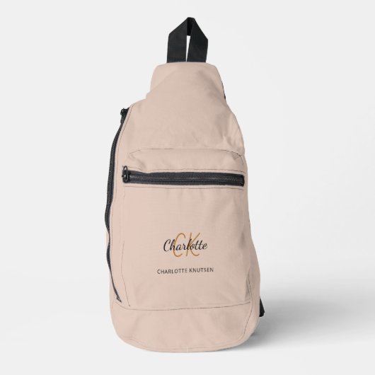Beige monogram initialen naam modern sling bag (Voorkant)