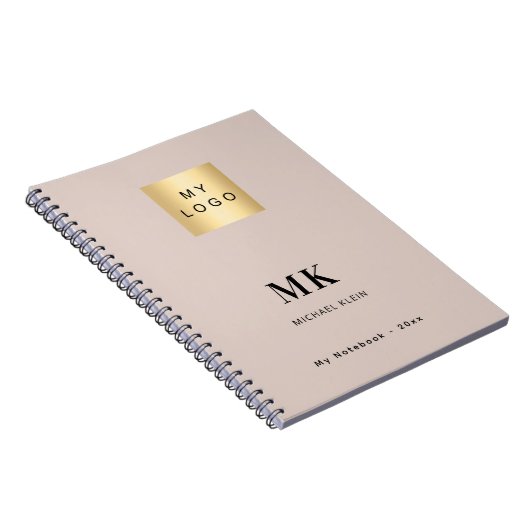 Beige monogram initialen zakelijk logo notitieboek (Rechterzijde)