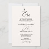 Beige Monogram Kalligrafie Formele bruiloft Kaart (Voorkant)