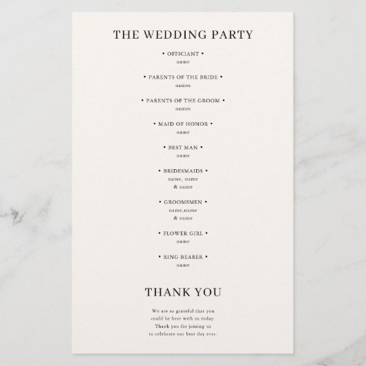 Beige Monogram Klassiek Trouwprogramma (Achterkant)