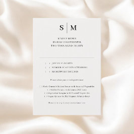 Beige Monogram Klassieke Huwelijks RSVP Kaartje