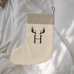 Beige monogram modern gewei kleine kerstsok