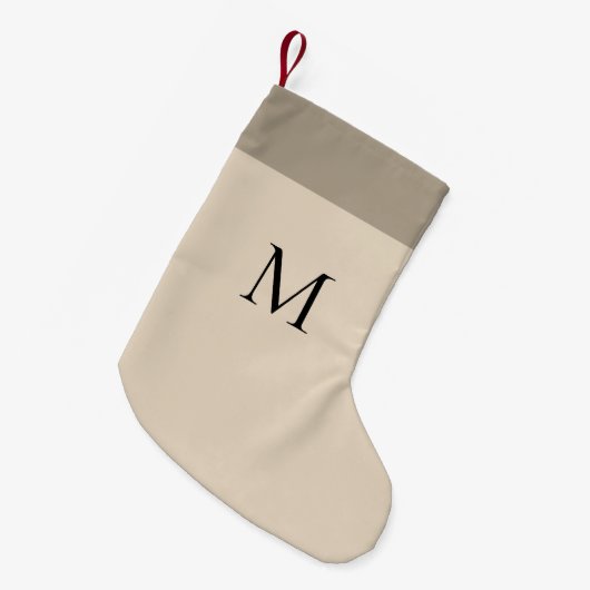Beige monogram modern minimalistisch kleine kerstsok (Voorkant (Hangend))