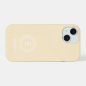 Beige Monogram & Naam Telefoonhoes iPhone 15 Case (Achterkant horizontaal)