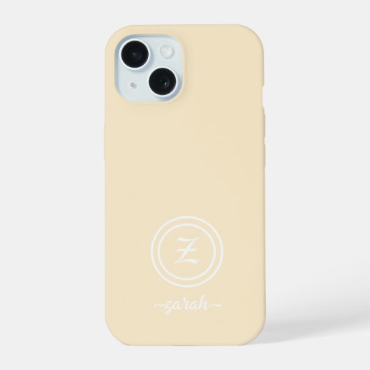 Beige Monogram & Naam Telefoonhoes iPhone 15 Case (Achterkant)
