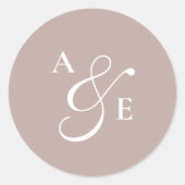 Beige Monogram Script Ampersand Wedding Ronde Sticker (Voorkant)