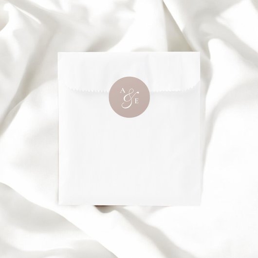 Beige Monogram Script Ampersand Wedding Ronde Sticker