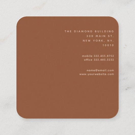 Beige Monogram Terracotta Bruine Stippen Print Vierkante Visitekaartje (Achterkant)