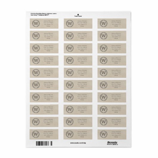Beige Monogram Wreatadlabel Etiket (Full Sheet)