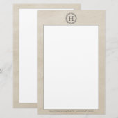 Beige Monogram Wreath Stationery Briefpapier (Voorkant / Achterkant)