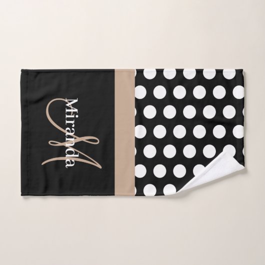 Beige Monogram Zwart Wit Polka Dot Bad Handdoek (Handdoek)