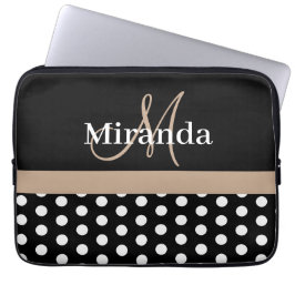 Beige Monogram Zwart Wit Polka Dot Laptop Sleeve