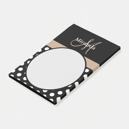 Beige Monogram Zwart Wit Polka Dot Post-it® Notes (Schuin)