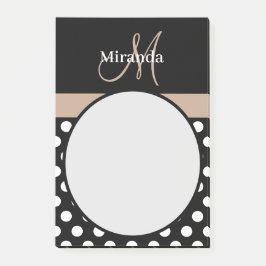 Beige Monogram Zwart Wit Polka Dot Post-it® Notes