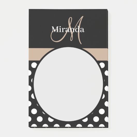 Beige Monogram Zwart Wit Polka Dot Post-it® Notes (Voorkant)